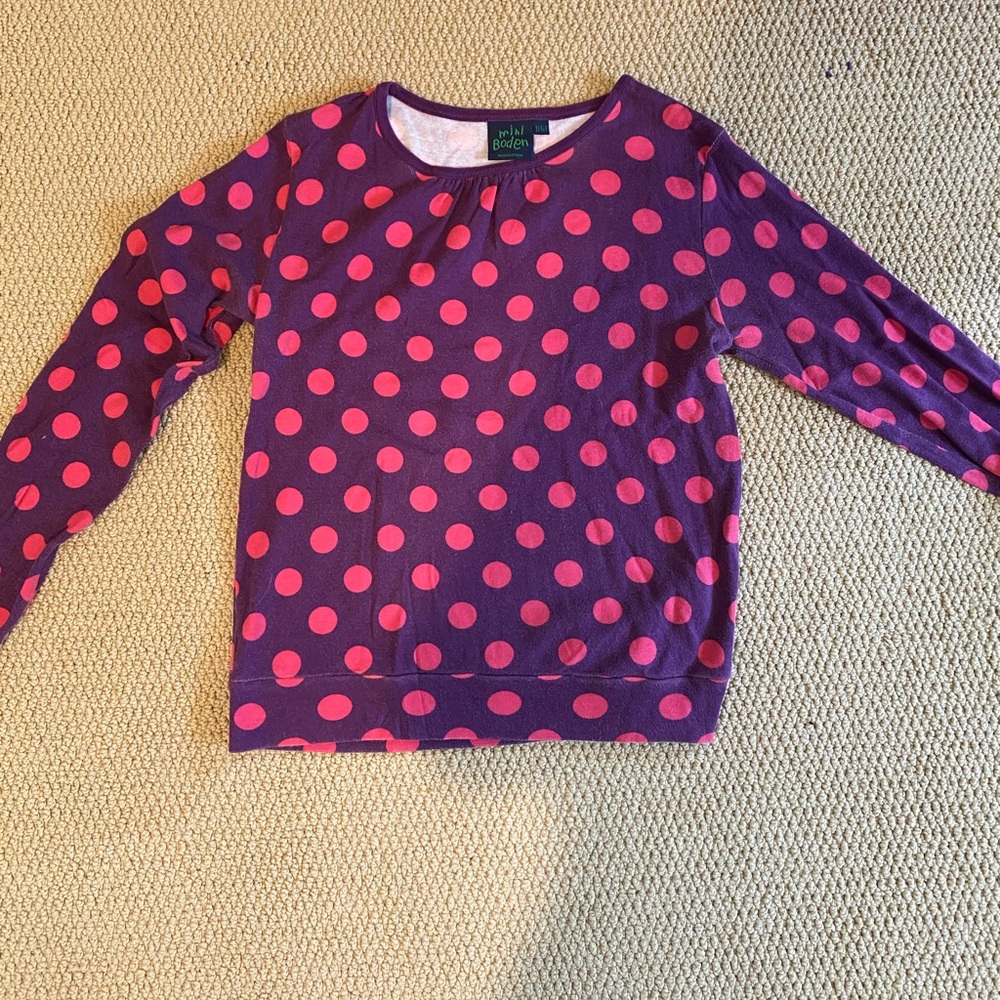 Purple and pink polka dot youth long sleeve top